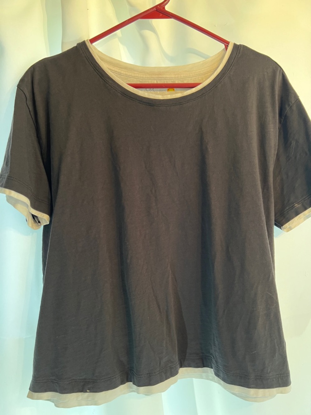 C&C California Black Short Sleeve Layered-Look Tee with White trim